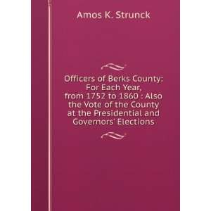  Officers of Berks County For Each Year, from 1752 to 1860 