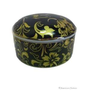  Black Porcelain Gold Gilt Trinket/Jewelry Box
