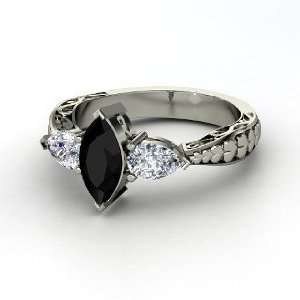   Ring, Marquise Black Onyx 14K White Gold Ring with Diamond Jewelry
