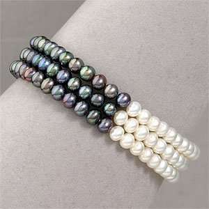  14K 3 Strand Black & White Pearl Bracelet 