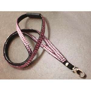   Beads Pink Bling Rhinestone Lanyard Badge Holder