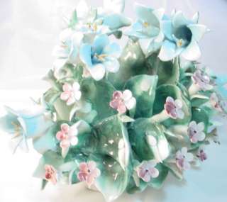 Capodimonte Flower Arrangement in Basket Pink Blue  
