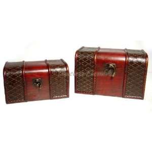  Set of 2, Wood Bombay Brass Treasure Chests