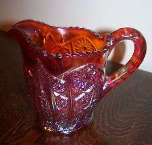 Ruby Red Carnival Glass Creamer  Iridescent Cut Glass  