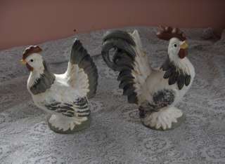 Pair Ceramic Figurines Rooster Hen Midwest Cannon Falls  