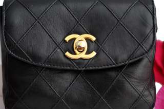 Vintage CHANEL quilted black leather 1980s CC belt bag purse  