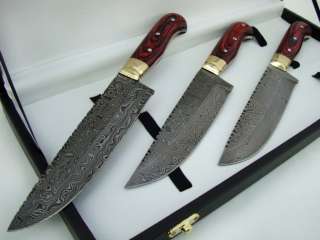Japanese Tri Custom made Damascus Steel Chef Knives Set  