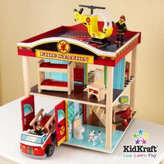 New KidKraft Kids Wooden Toy Fire Station Play Set  