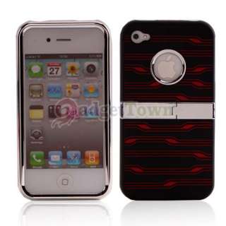 Piece Chrome Stand Case for iPhone 4 4G Red Stripe  