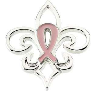  14K White Gold Fleur de Lis Breast Cancer Awareness Pin Jewelry