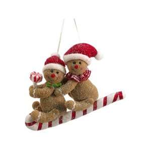 Gingerbread Kisses Cookie Couple on Candy Cane Christmas Ornament