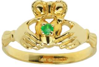   Yellow or White Gold Genuine Emerald Celtic Irish Claddagh Ring  