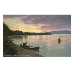  Sunset on the Lake, Canoes Giclee Poster Print, 24x32 