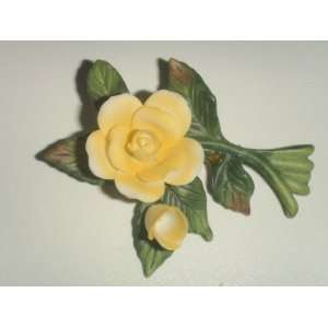  Capodimonte Type Porcelain Flower Brooch Dress Pin Yellow 