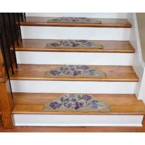  Washable Non Skid Carpet Stair Treads   Gold/Tan Flower 