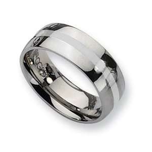  Stainless Steel Silver Inlay 8mm Polished Band SR38 8.5 