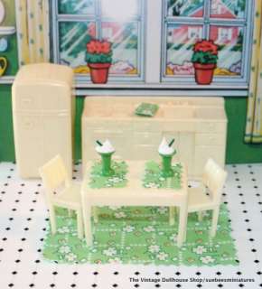 MARX Vintage Dollhouse Furniture ADORABLE IVORY & GREEN KITCHEN SET 1 