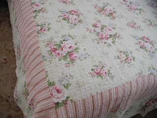 Cottage Chic Pink Large Shabby Cabbage Roses on Cream Quilt F/Q 88x92 