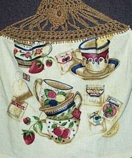 Kitchen Hanging Towel Tea Cup Rose Navy Beige NEW  