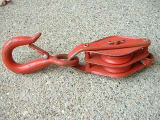 Vtg Crosby 4 Double Twin Sheave Block Pulley w/ Hook Red Pully  