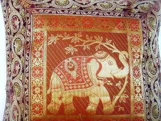   ELEPHANT SILK BROCADE PILLOW CUSHION COVER THROW INDIA ETHNIC DECOR