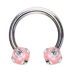    16 Gauge Pink Tiffany Gem Ball Horseshoe Circular Barbell Jewelry