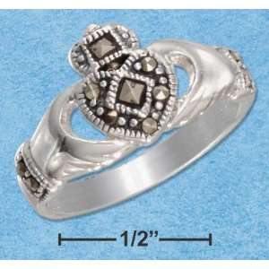  STERLING SILVER 11MM MARCASITE CLADDAGH RING Jewelry