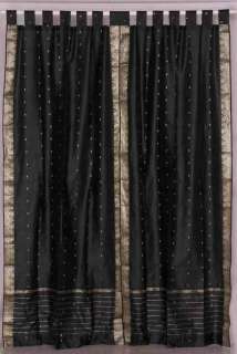 Black Tab Top Silk Sari Curtains Drapes Panels CUSTOM  