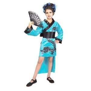  Girls Teal Dragon Girl Geisha Costume   Child Medium Toys 