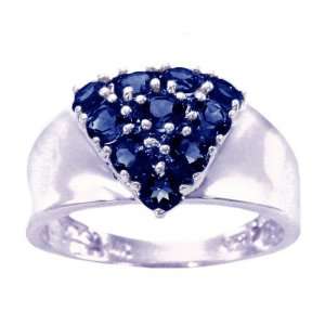  14K White Gold Triangle Cluster Ring Blue Sapphire, size8 