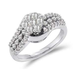  Cluster Diamond Ring 14k White Gold Engagement Bridal (3/4 