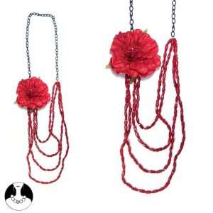   women necklace long necklace 4 rows 82/108 cm red fabrics Jewelry