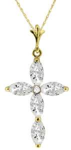   Natural White Topaz Gems & Diamond Cross Pendant Chain Necklace  