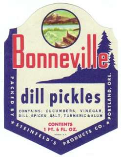 1950s Bonneville Dill Pickles Label   Portland, OR  