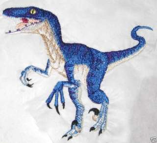 Epic Blue Velociraptor Raptor Dinosaur Iron on Patch  