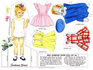 Vintage Miss Sunbeam Paper Doll Set 1950s (REPRO)  