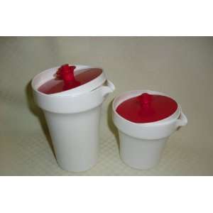    Tupperware Red & White Sugar and Creamer Set 