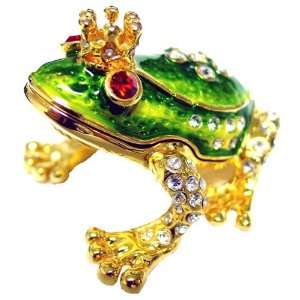   Golden Crown Enameled Bejeweled Crystal Trinket Box 