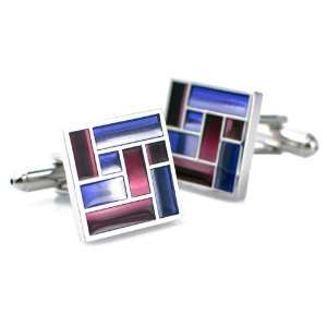  Purple Enamel Patchwork Square Cufflinks Jewelry