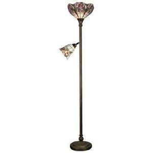  Dale Tiffany Pink Peony Torchiere Floor Lamp with Side 