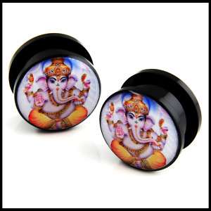 Pair of Ganesh God Acrylic EAR PLUGS GAUGES (PICK SIZE)  
