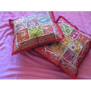  2 INDIAN DECORATIVE ACCENT BED THROW PILLOWS CUSHIONS 
