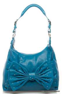 SORIAL Electric Blue Italian Leather Bow Studs Large Hobo Bag NWT $398 