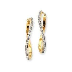  14k Diamond Fascination Oval Twist Hinged Hoop Earrings 