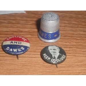 calvin coolidge political pinback lot of 3 with rare thimble 100% 