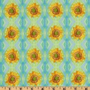  44 Wide Impressions Sunflower Stripe Turquoise Fabric By 