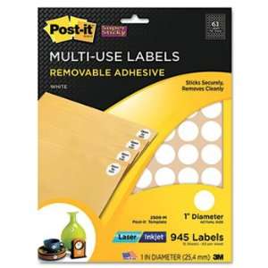  Removable ID Labels, 1in Dia., White, 945 Labels/Pack 