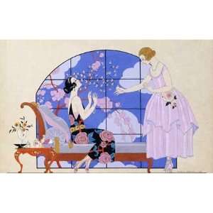  Two Ladies In a Salon by Georges Barbier 16.00X10.13. Art 