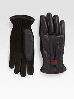 Gucci   Web Detail Leather Gloves