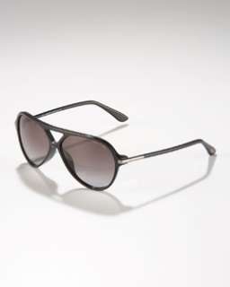 N1KHV Tom Ford Leopold Plastic Aviator Sunglasses, Shiny Black